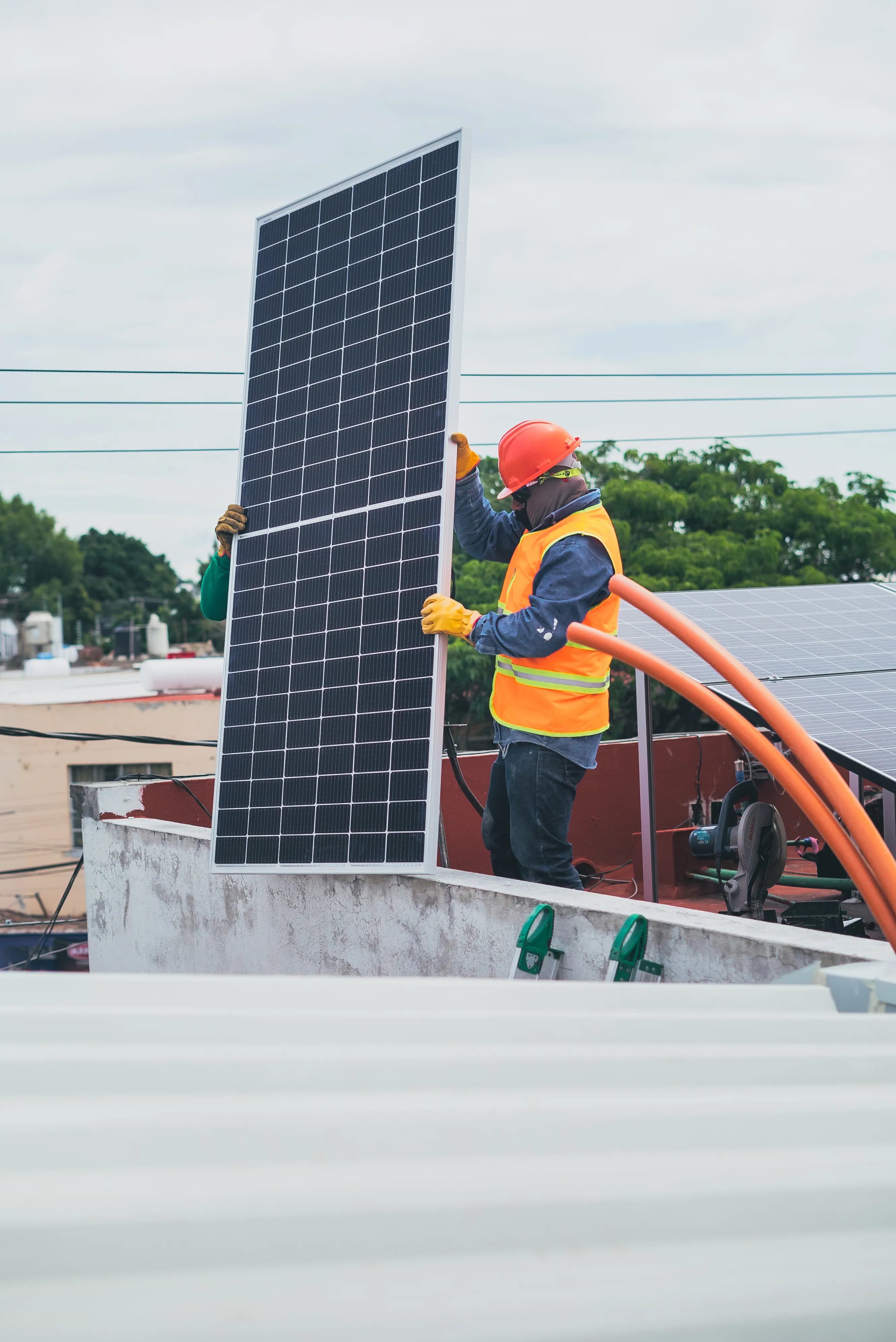 Solar engineer in safety gear